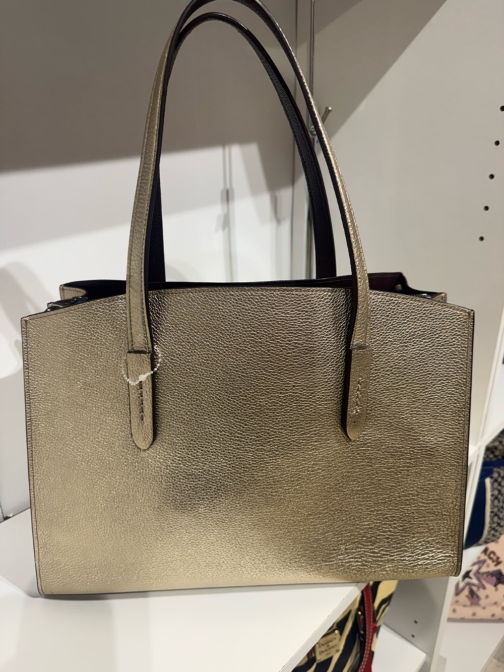 Coach Charlie 28 Metallic Gold Leather Tote with Floral Appliqués - Picture 3 of 4